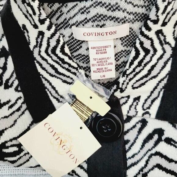 Covington Womens Wool Blend Zebra Animal Print Cardigan Sweater Size Large New - Picture 8 of 13